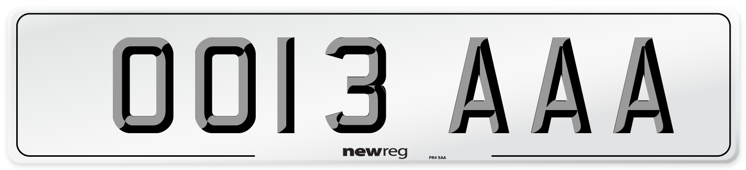 OO13 AAA Number Plate from New Reg